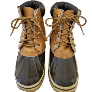 80s Vtg Kids Unisex Sz 1 Duck Boots Leather Steel Shank Snow/ Rainwear Gorpcore